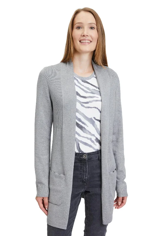 Betty Barclay Scallop Trim Pocket Long Knit Cardigan, Grey Stylish Fashionable Trendy Stylish Fashionable Trendy