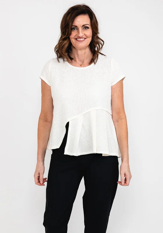 Elsewhere Box Pleat Knit Top, Off White Modern Knit Blouse