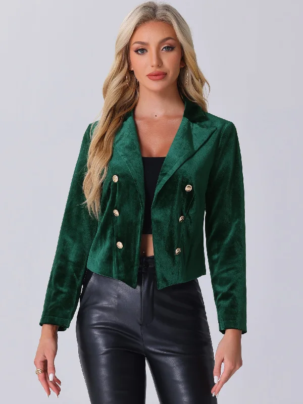 Notch Lapel Open Front Button Decor Velvet Cropped Jackets Faux Fur Jacket Real Fur Jacket Shearling Jacket Faux Fur Jacket Real Fur Jacket Shearling Jacket