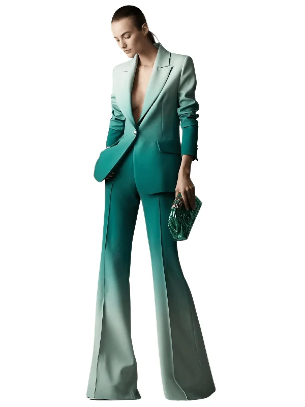 Newest Fashion Suit Set Single Button Blazer Gradient Color Women's Flare Pants Suit 2pcs Women's Handmade Blazer