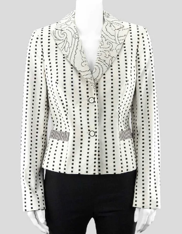 Etro Women's Ivory And Black Light Light Weight Blazer Featuring Abstract Print At Collar Two Front Pockets With Two Button Closure 42 It Women's Solid Blazer