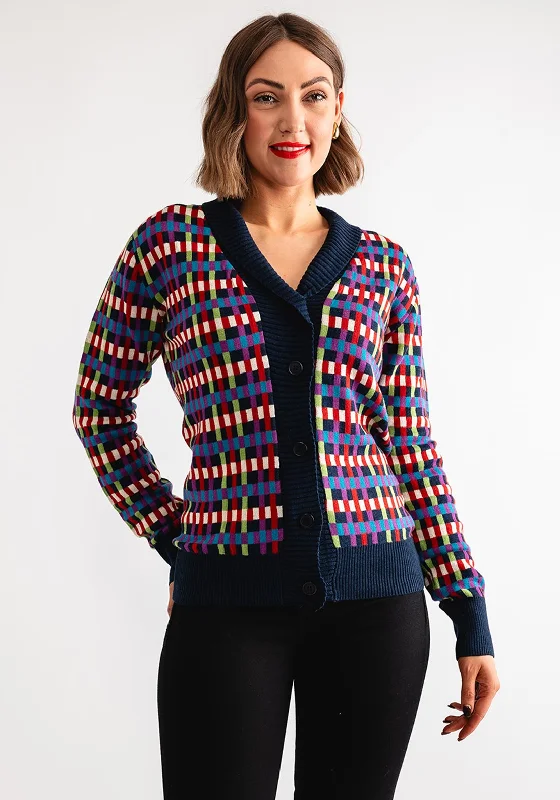 Pretty Vacant Shawl Neck Cardigan, Multi-Coloured Elasticated Padded Insulated Elasticated Padded Insulated