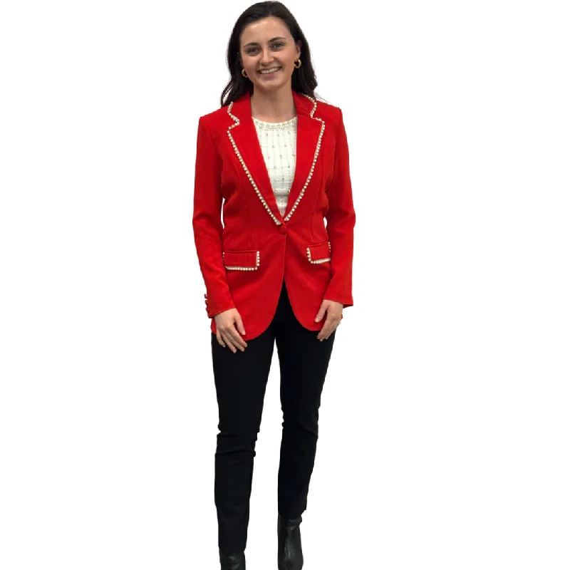 The Palmer Pearl Trimmed Blazer in Poppy Red Women's High-End Blazer