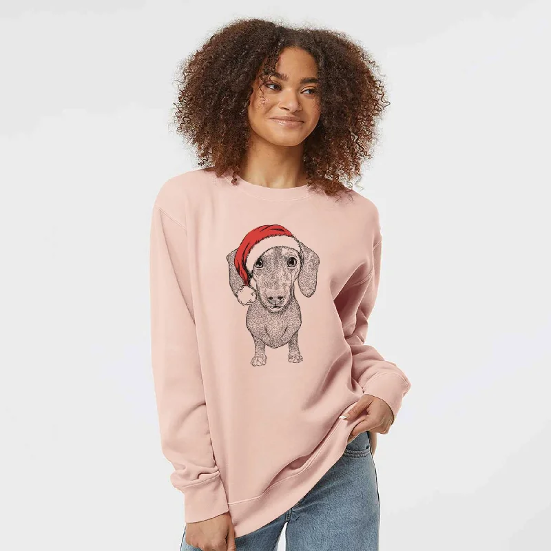 Santa Ernie the Mini Dachshund - Unisex Pigment Dyed Crew Sweatshirt Hoodie with Ribbed Cuffs Snug Fit Comfort Hoodie with Ribbed Cuffs Snug Fit Comfort