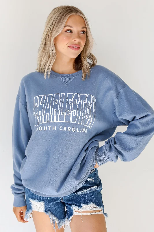 Light Blue Charleston South Carolina Sweatshirt Hoodie with Hem Patch Decorative Personalized Hoodie with Hem Patch Decorative Personalized