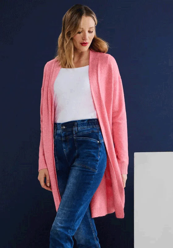 Street One Open Long Knit Cardigan, Bright Winter Rose Stretchy Elastic Breathable Stretchy Elastic Breathable