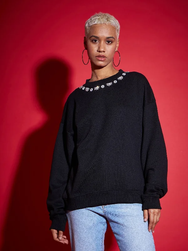 Women Black Terry Stud Pearl Oversized Sweatshirt Hoodie with Puffed Sleeves Voluminous Trendy Hoodie with Puffed Sleeves Voluminous Trendy Women Black Terry Stud Pearl Oversized Sweatshirt Hoodie with Puffed Sleeves Voluminous Trendy Hoodie with Puffed Sleeves Voluminous Trendy