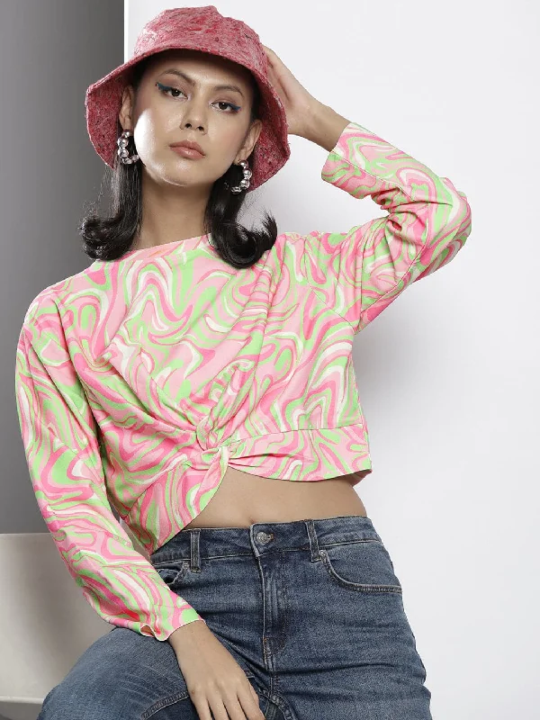 Women Pink & Green Waves Print Knot Crop Sweatshirt Hoodie with Belted Waist Structured Tailored Hoodie with Belted Waist Structured Tailored Women Pink & Green Waves Print Knot Crop Sweatshirt Hoodie with Belted Waist Structured Tailored Hoodie with Belted Waist Structured Tailored