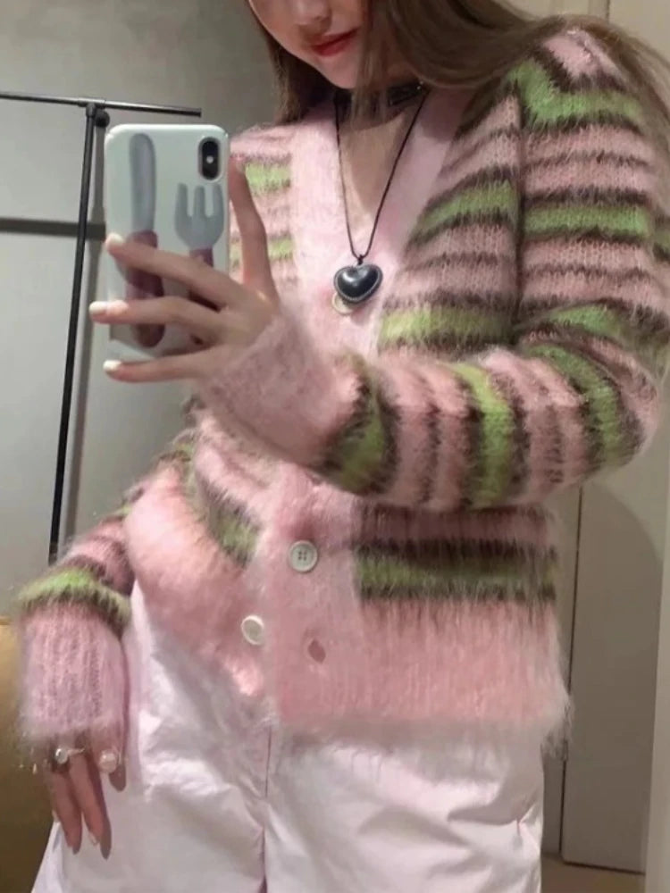 2024 New Autumn Knitted Striped Coats Gentle Elegant Loose Sweet V Neck Cardigans Spandex Blend Rayon Blend Denim Blend Spandex Blend Rayon Blend Denim Blend 2024 New Autumn Knitted Striped Coats Gentle Elegant Loose Sweet V Neck Cardigans Spandex Blend Rayon Blend Denim Blend Spandex Blend Rayon Blend Denim Blend