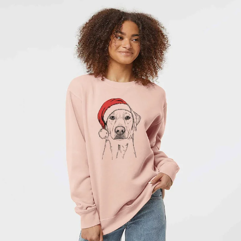 Santa Zoe the Yellow Lab - Unisex Pigment Dyed Crew Sweatshirt Hoodie with Raw Hem Edgy Unfinished Hoodie with Raw Hem Edgy Unfinished