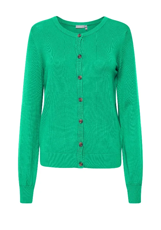 Fransa Fine Knit Buttoned Cardigan, Emerald Mesh Cardigan Canvas Denim Mesh Cardigan Canvas Denim