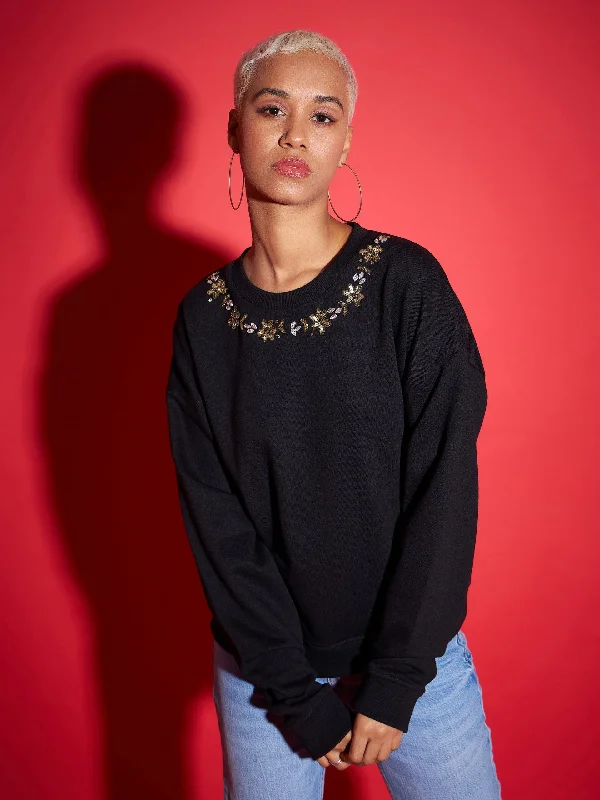Women Black Terry Neck Embroidered Oversized Sweatshirt Hoodie with Batwing Sleeves Loose Dramatic Hoodie with Batwing Sleeves Loose Dramatic Women Black Terry Neck Embroidered Oversized Sweatshirt Hoodie with Batwing Sleeves Loose Dramatic Hoodie with Batwing Sleeves Loose Dramatic