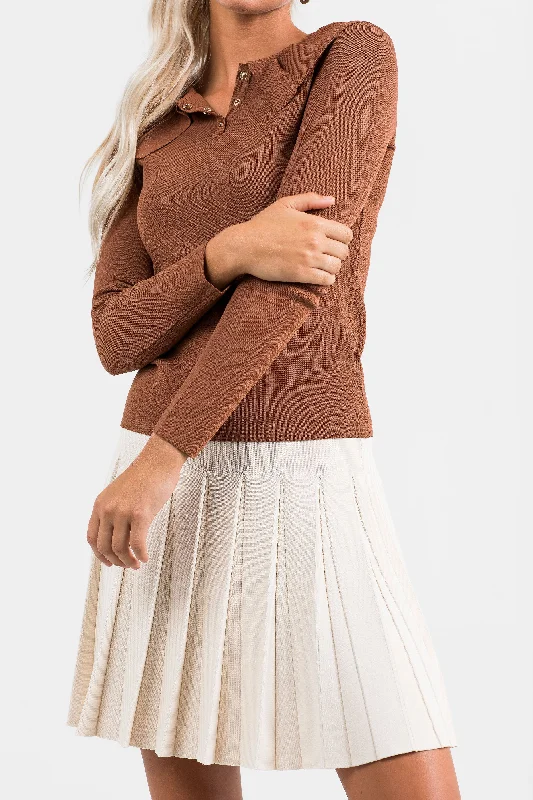 Monte Knit Top Cocoa Long Sleeve Knit Tee