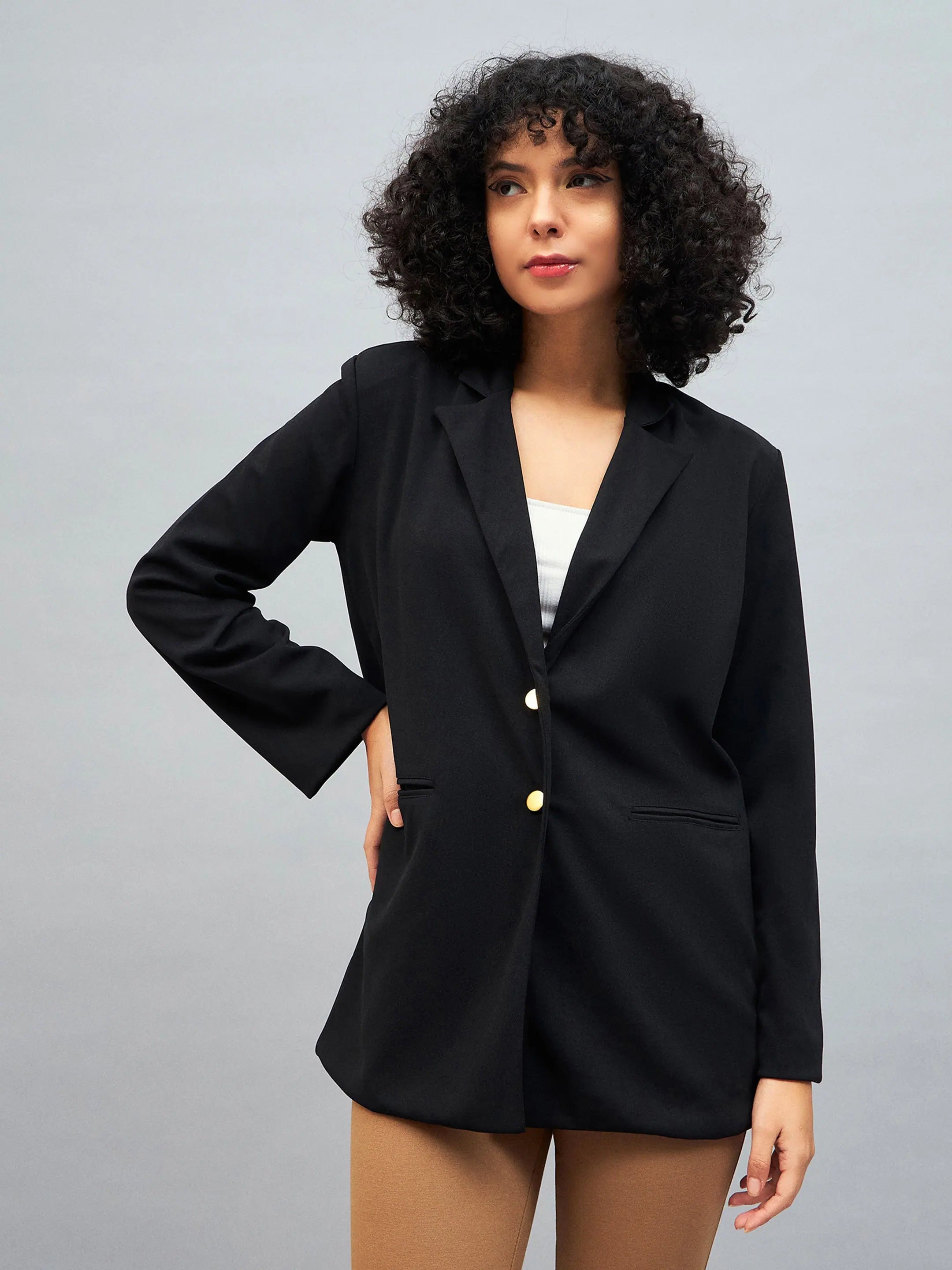 Women Black Notch Collar Blazer Women's Boutique Suit