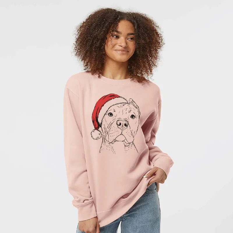 Santa Bam Bam the Pitbull - Unisex Pigment Dyed Crew Sweatshirt Hoodie with Ribbed Cuffs Snug Fit Comfort Hoodie with Ribbed Cuffs Snug Fit Comfort