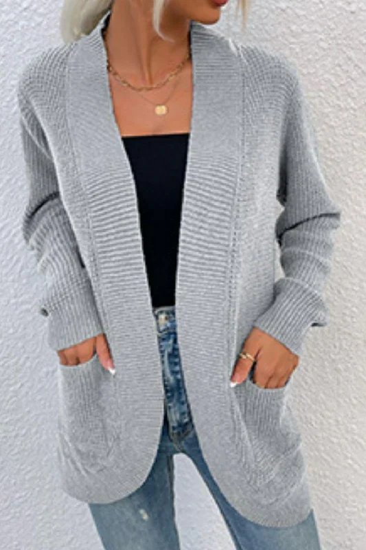 Open Front Rib-Knit Cardigan with Pockets Spandex Rayon Corduroy Spandex Rayon Corduroy Open Front Rib-Knit Cardigan with Pockets Spandex Rayon Corduroy Spandex Rayon Corduroy