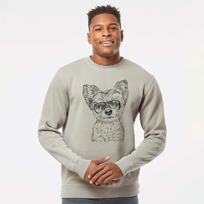 Aviator Chance the Yapper the Yorkshire Terrier - Unisex Pigment Dyed Crew Sweatshirt Hoodie with Hem Lace Feminine Delicate Hoodie with Hem Lace Feminine Delicate