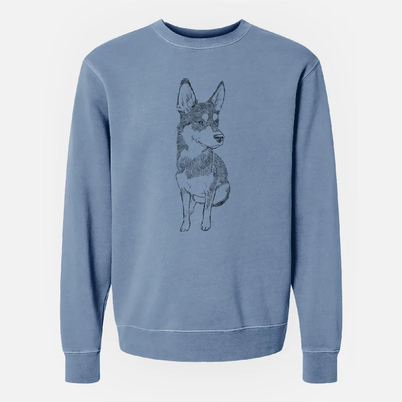 Doodled Ellie the Husky Mix - Unisex Pigment Dyed Crew Sweatshirt Hoodie with Button Classic Timeless Hoodie with Button Classic Timeless