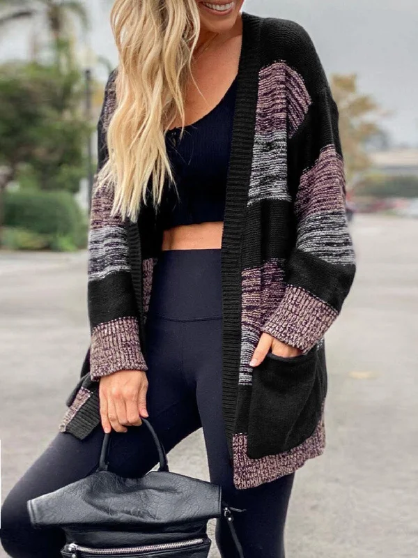 Striped Open Front Long Sleeve Cardigan with Pockets Sequined Glittery Shiny Sequined Glittery Shiny Striped Open Front Long Sleeve Cardigan with Pockets Sequined Glittery Shiny Sequined Glittery Shiny