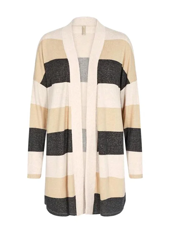 Soyaconcept Biara Stripe Cardigan, Beige Multi Faux Fur Fabric Real Fur Fabric Shearling Fabric Faux Fur Fabric Real Fur Fabric Shearling Fabric