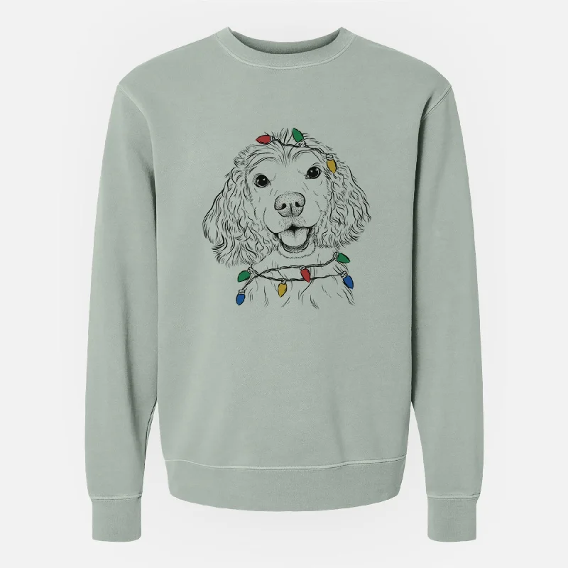 Christmas Lights Cricket the American Cocker Spaniel - Unisex Pigment Dyed Crew Sweatshirt Hoodie with Earth Tones Natural Calm Hoodie with Earth Tones Natural Calm