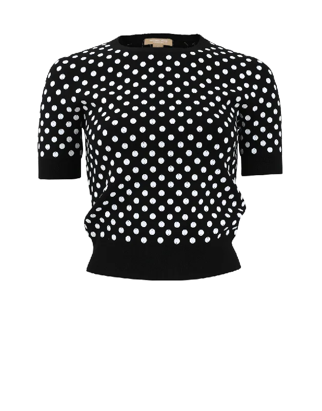 Embroidered Polka Dot Knit Top Elegant Knit Top