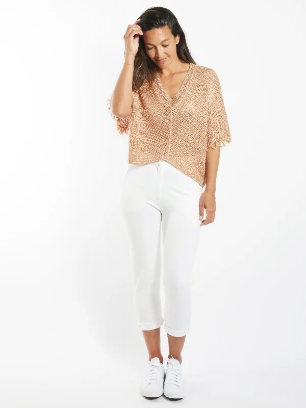 Rose Gold Open Knit Top Designer Knit Top