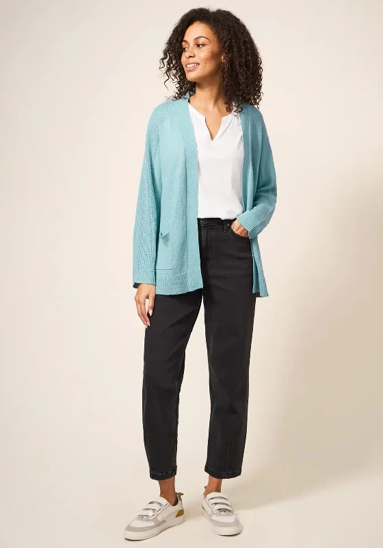 White Stuff Tiana Open Knit Cardigan, Light Teal Glossy Satin Silk Glossy Satin Silk