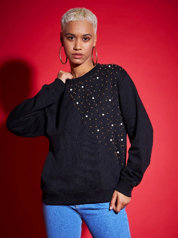Women Black Terry Pearl Embellished Oversized Sweatshirt Hoodie with Turtle Neck Cozy Winter Hoodie with Turtle Neck Cozy Winter Women Black Terry Pearl Embellished Oversized Sweatshirt Hoodie with Turtle Neck Cozy Winter Hoodie with Turtle Neck Cozy Winter