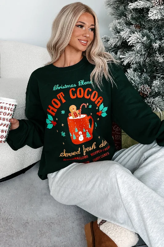 "Christmas Blend Hot Cocoa" Graphic Sweatshirt (Forest) Hoodie with Contrast Stitching Detailed Premium Hoodie with Contrast Stitching Detailed Premium