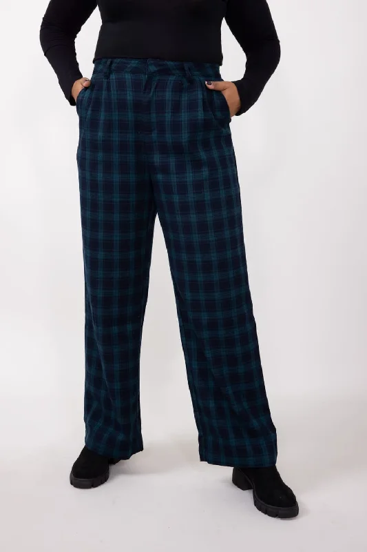 Plaid Trouser Pants for Women in Navy/Green Check | IP5003-NAVYGREENCHECK Trousers Timeless Classic Trousers Timeless Classic