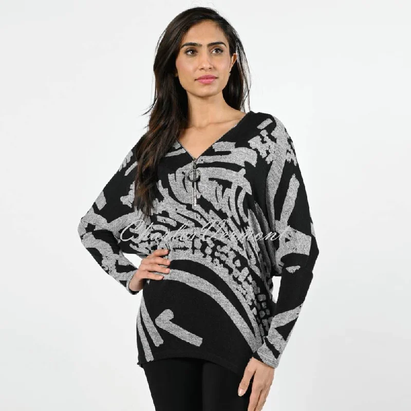 Frank Lyman Knit Top - Style 224169 (Black / Grey) Turquoise Knit Top