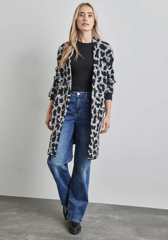 Street One Leopard Print Knit Cardigan, Grey Satin Blend Silk Blend Wool Blend Satin Blend Silk Blend Wool Blend