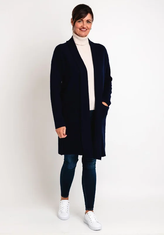 Natalia Collection One Size Fine Knit Long Cardigan, Navy Spandex Blend Rayon Blend Denim Blend Spandex Blend Rayon Blend Denim Blend