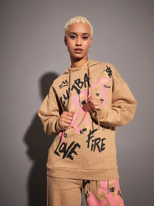 Women Beige ART Printed Hoodie Hoodie with Raglan Sleeves Sporty Comfortable Hoodie with Raglan Sleeves Sporty Comfortable Women Beige ART Printed Hoodie Hoodie with Raglan Sleeves Sporty Comfortable Hoodie with Raglan Sleeves Sporty Comfortable