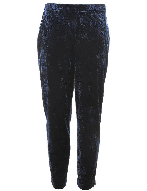 Navy Velvet Trousers - W27 L28 High Waist Slim Fit Ankle Length High Waist Slim Fit Ankle Length