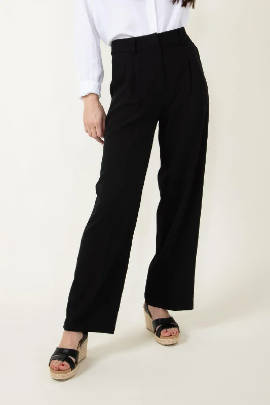 Woven Boyfriend Trouser Pants for Women in Black | SP5262SL-BLACK Trousers sophisticated sleek Trousers sophisticated sleek