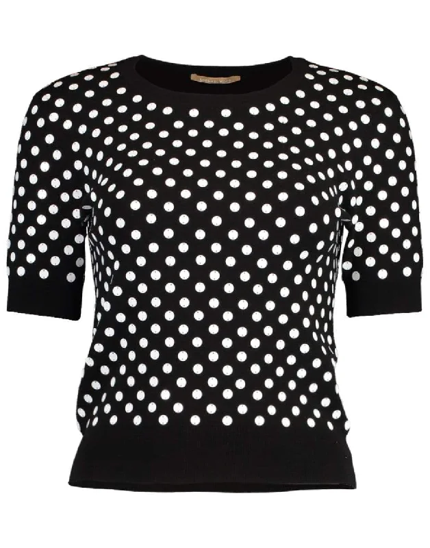 Embroidered Polka Dot Knit Top Affordable Knit Blouse