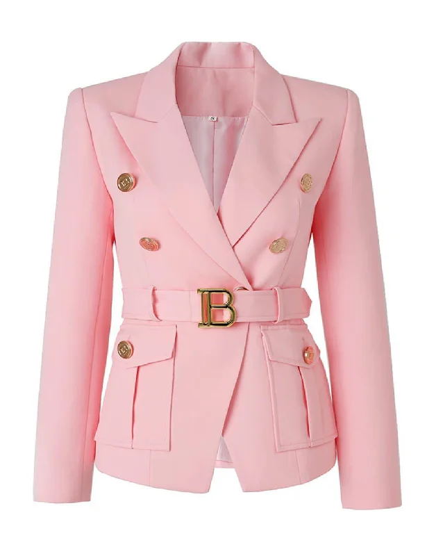 Ladies Solid Color Double Breasted Belted Blazer 2120 Women's Classic Blazer