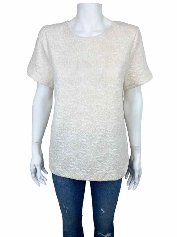 J. Crew Women's Jacquard Knit Top Ivory Size L With Tags Silver Knit Shirt