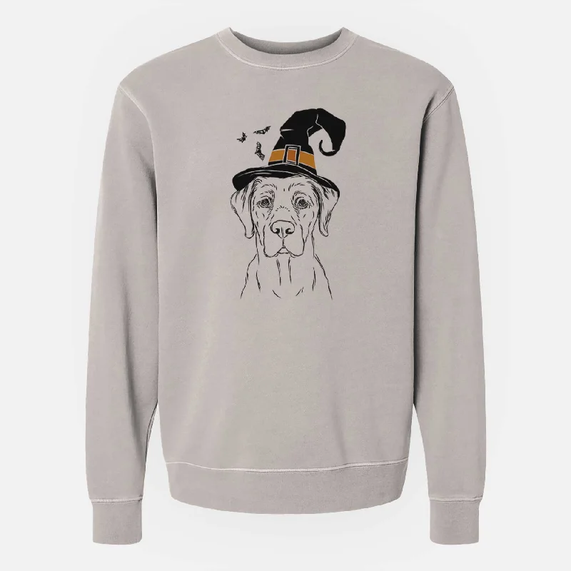 Witch Rowdy the Labrador Retriever - Unisex Pigment Dyed Crew Sweatshirt Hoodie with Print Artistic Unique Hoodie with Print Artistic Unique