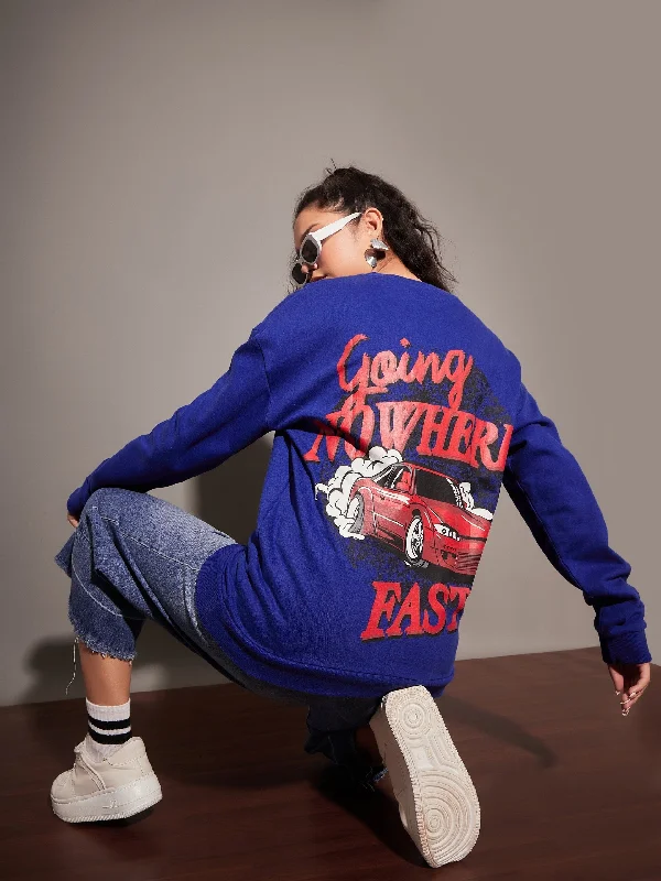 Women Royal Blue GOING NOWHERE Oversized Sweatshirt Hoodie with Distressed Vintage Worn Hoodie with Distressed Vintage Worn Women Royal Blue GOING NOWHERE Oversized Sweatshirt Hoodie with Distressed Vintage Worn Hoodie with Distressed Vintage Worn