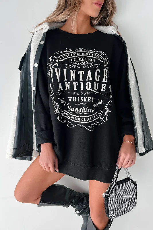 "Vintage Antique Whiskey" Graphic Sweatshirt (Black) Hoodie with Camouflage Military Edgy Hoodie with Camouflage Military Edgy