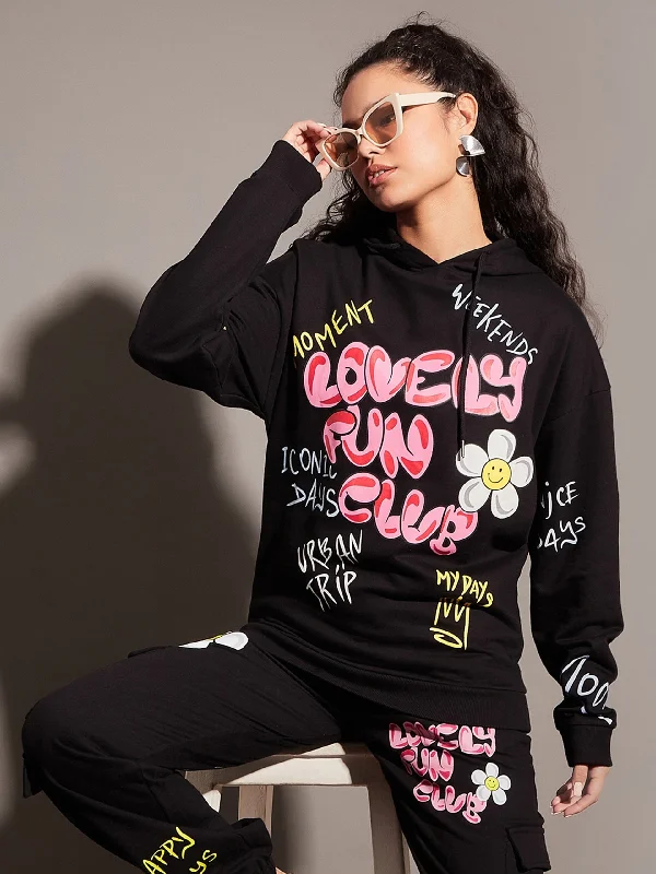 Women Black LOVELY FUN CLUB Hoodie Hoodie with Cropped Fit Short Trendy Hoodie with Cropped Fit Short Trendy Women Black LOVELY FUN CLUB Hoodie Hoodie with Cropped Fit Short Trendy Hoodie with Cropped Fit Short Trendy