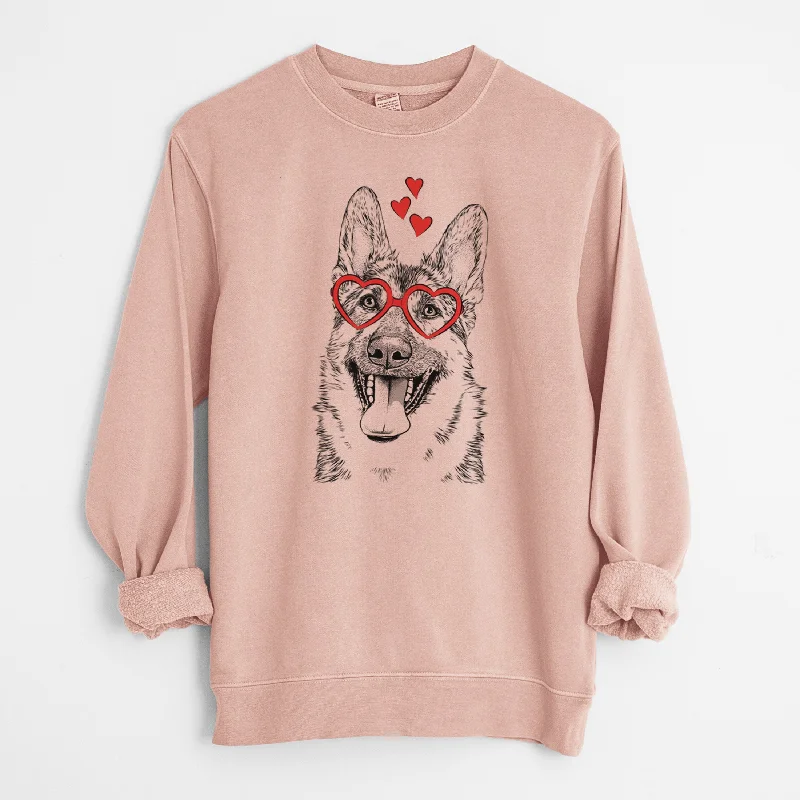 Valentine Benson the German Shepherd - Unisex Pigment Dyed Crew Sweatshirt Hoodie with Elastic Cuffs Stretchable Comfortable Hoodie with Elastic Cuffs Stretchable Comfortable