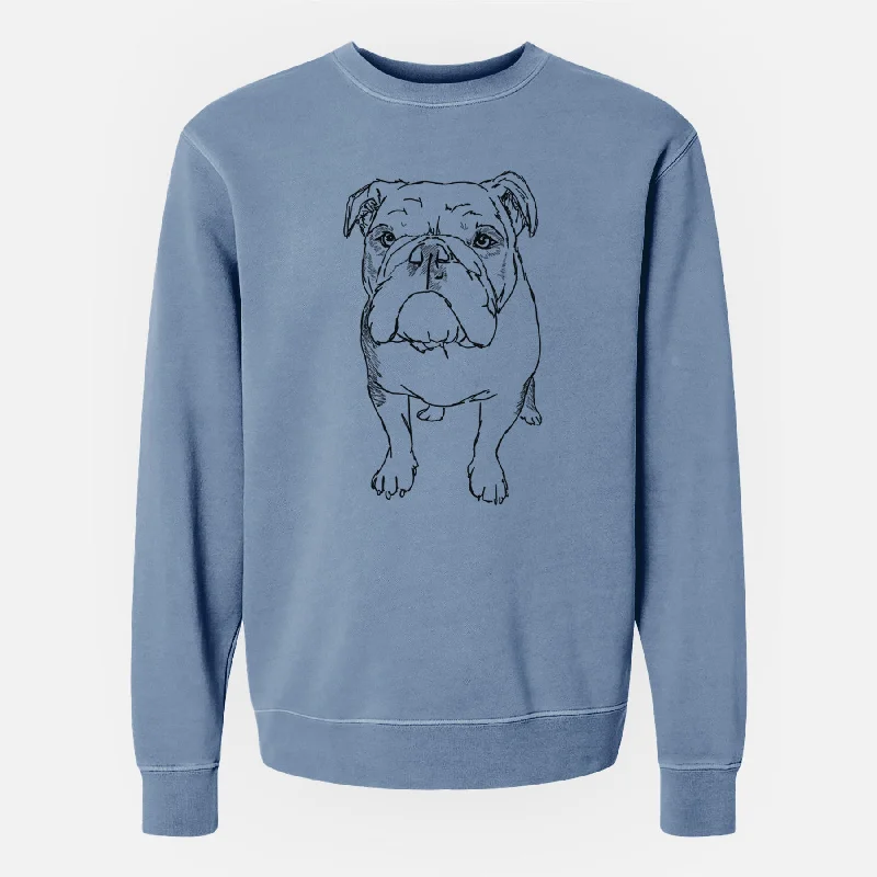 Doodled Henry the English Bulldog - Unisex Pigment Dyed Crew Sweatshirt Hoodie with Hidden Zipper Minimalist Clean Hoodie with Hidden Zipper Minimalist Clean