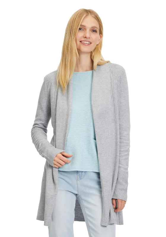 Betty Barclay Fine Knit Ribbed Open Cardigan, Silver Tailored Straight A-Line Tailored Straight A-Line