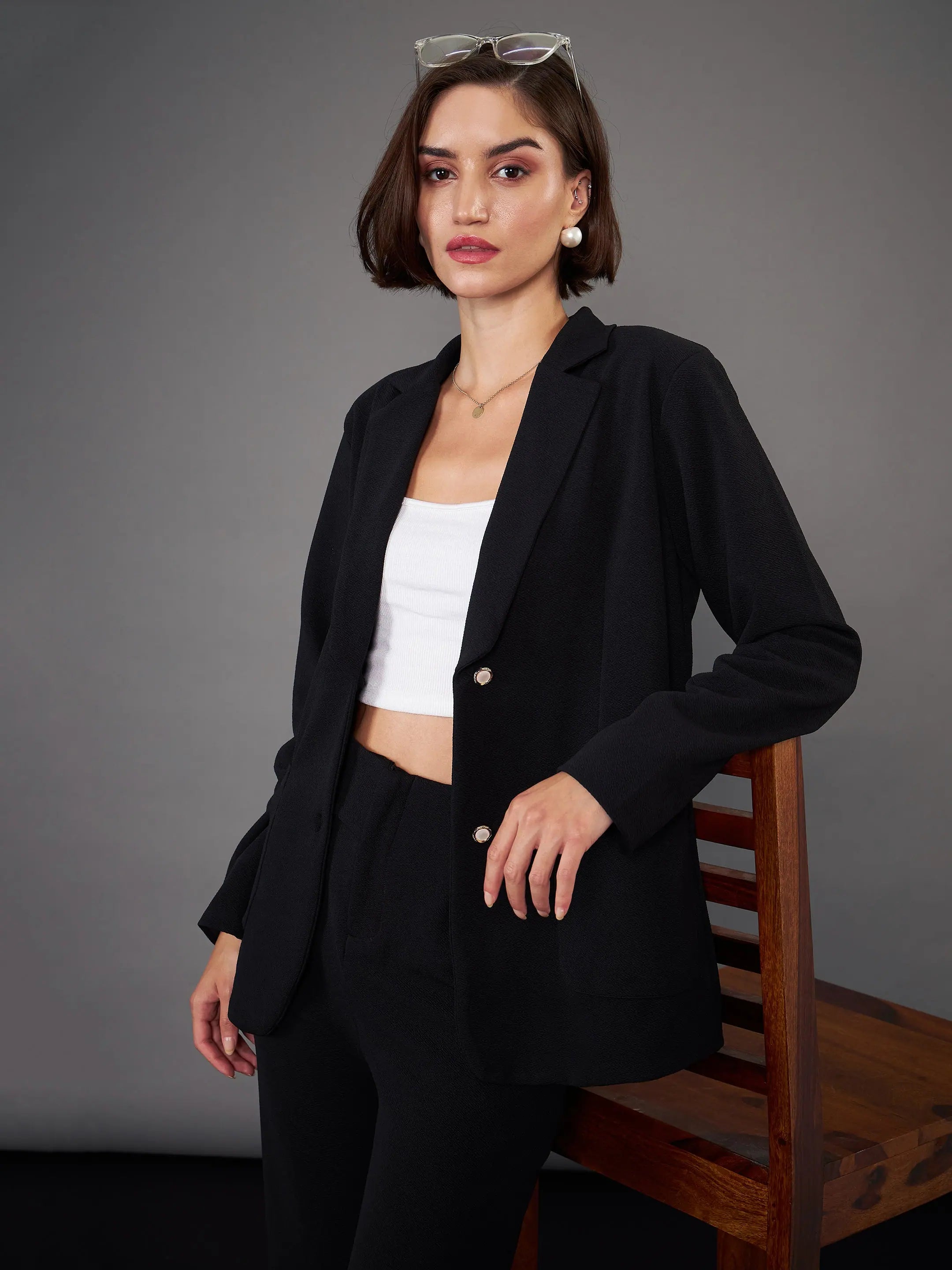 Women Black Slim Fit Blazer Women's Designer Suit