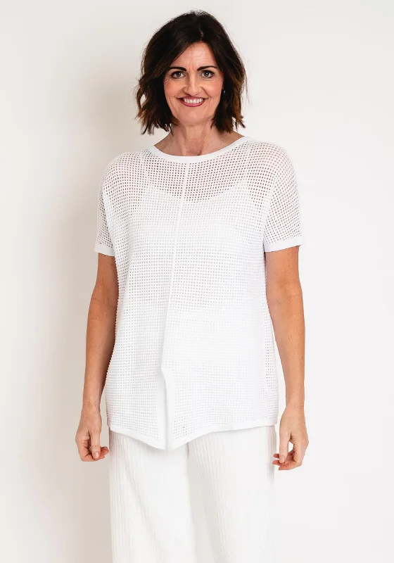 Malissa J One Size Ajour Knit Top, White Elegant Knit Top