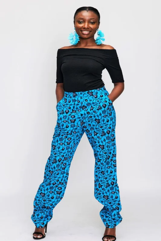 Blue African Print Trousers Trousers Travel Practical Trousers Travel Practical